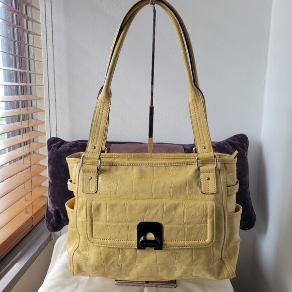 Liz Claiborne Handbags - Vintage Liz‎ Claiborne Yellow Mustard Hobo Textured Satchel Handbag